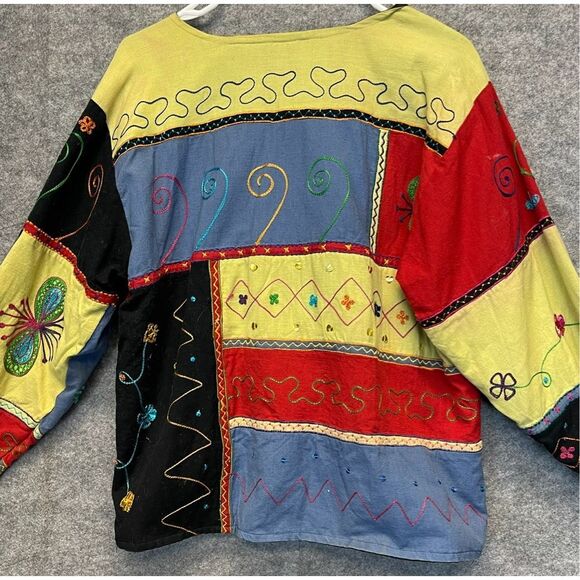 Vtg NEW DIRECTION Jacket Womens Med Multicolor Patchwork Button Down Embroidered - Picture 9 of 15